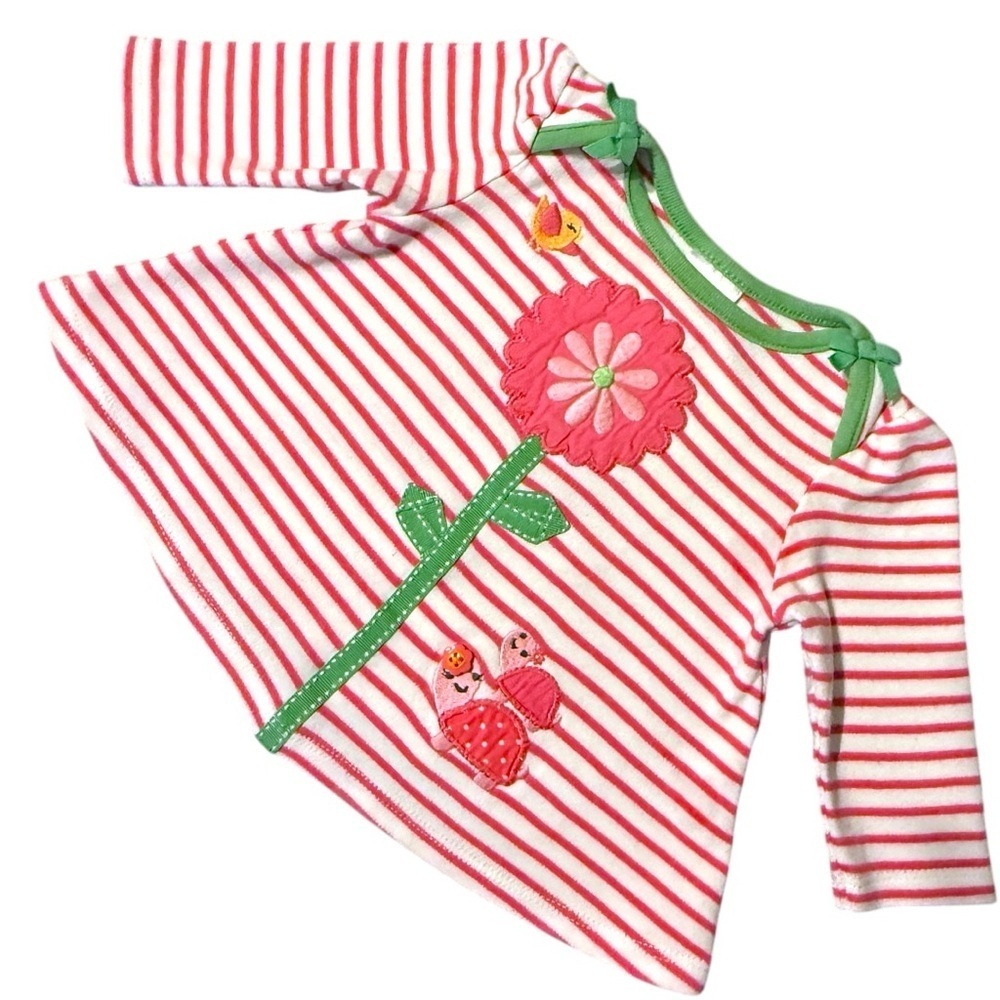 Vintage Gymboree Pink Striped Flower & Turtle Appliqué Top 0–3 Months